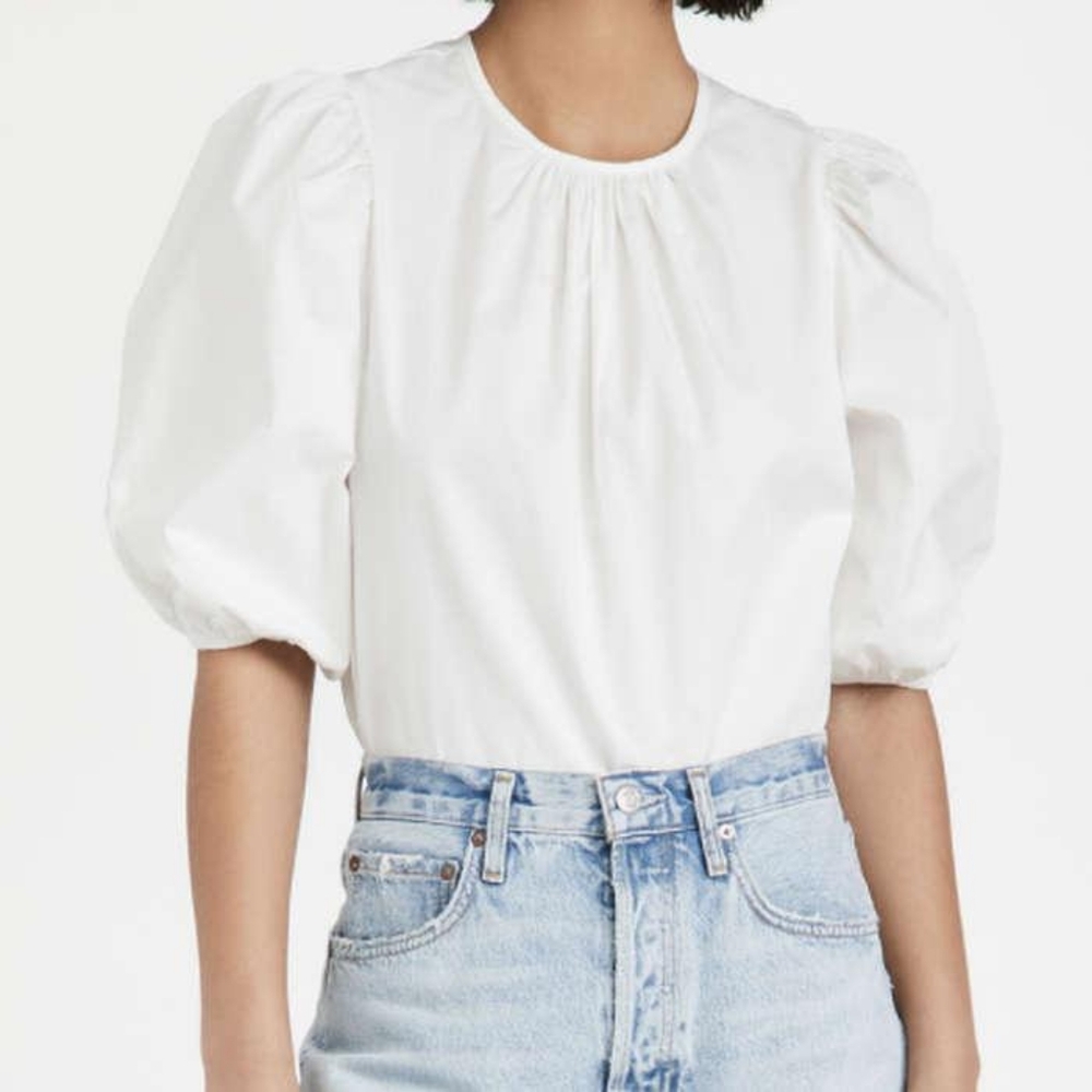 Moon River White Puff Sleeve Tie Back Top